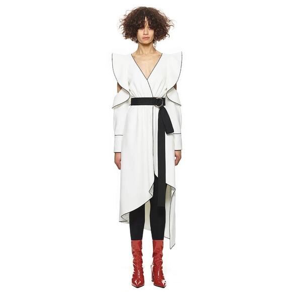 Self-Portrait Dresses & Skirts - SELF-PORTRAIT Women's Monochrome Asymmetric Wrap Dress Size 2 In White